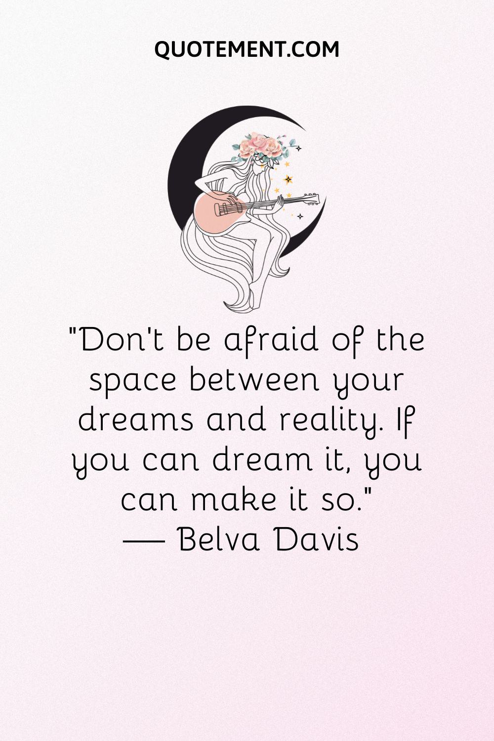 illustration of a girl playing the guitar on the moon representing chase your dreams quote
