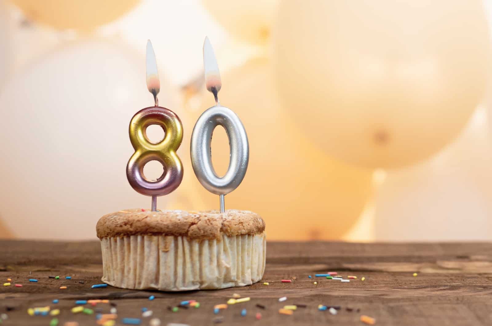 birthdate cake with number 80 candles
