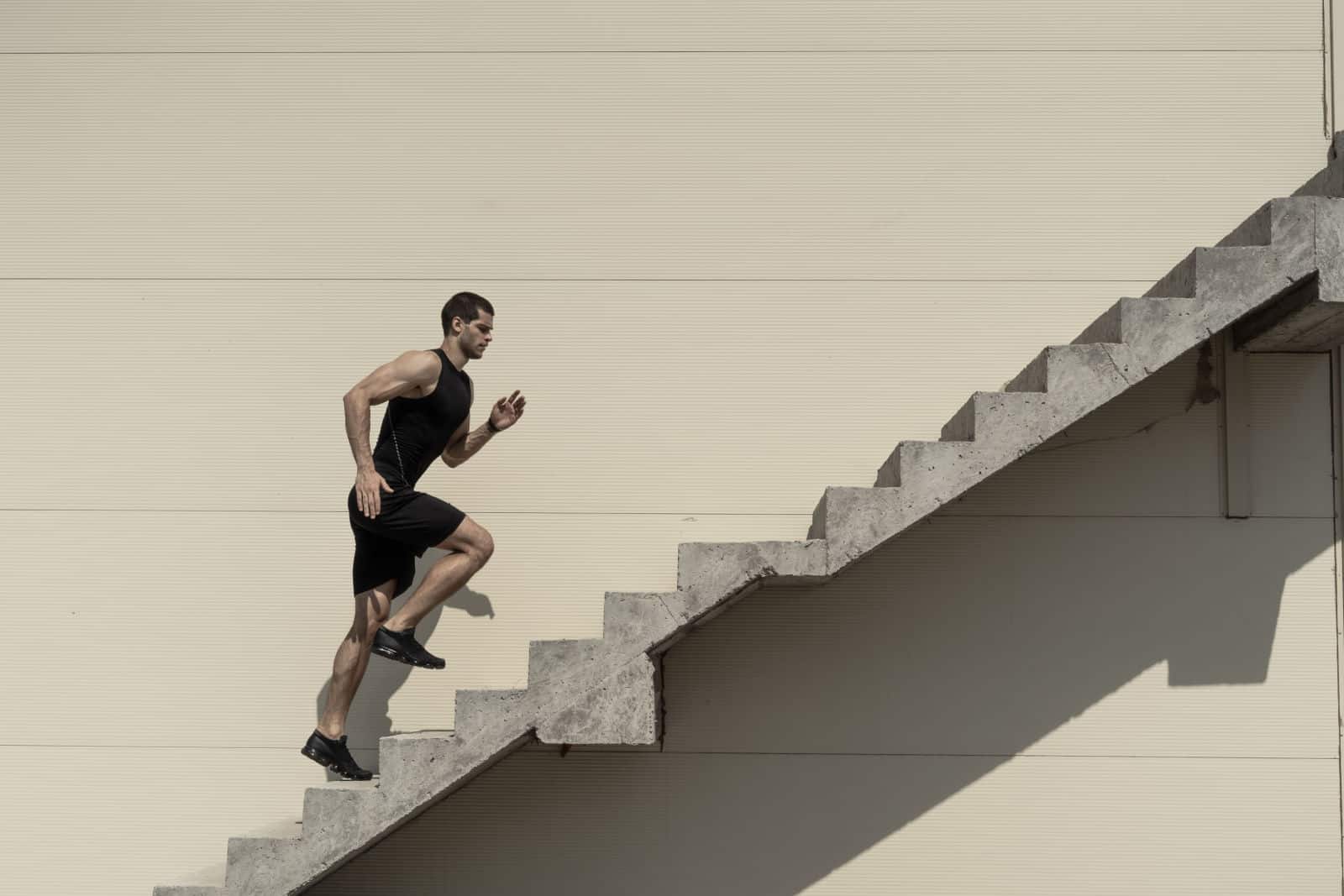 man running on stairs