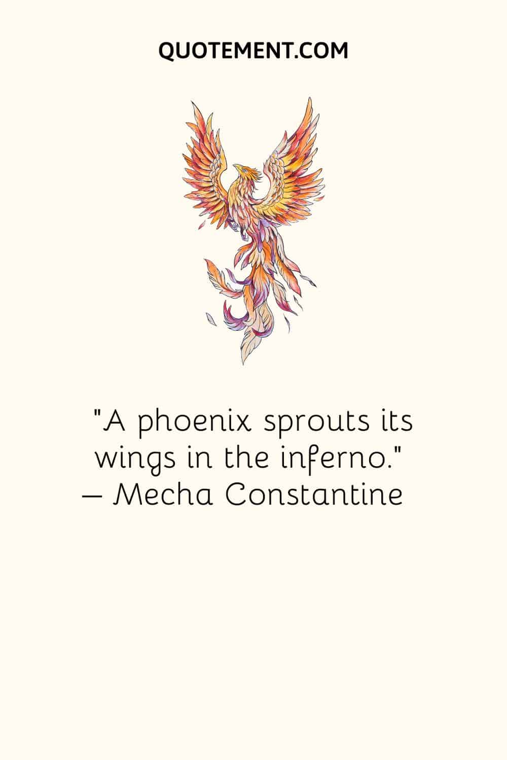 A phoenix sprouts its wings in the inferno.