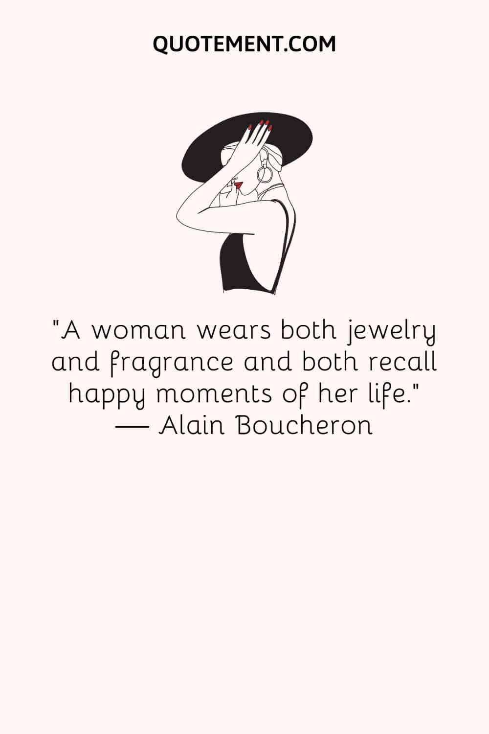 A woman wears both jewelry and fragrance and both recall happy moments of her life