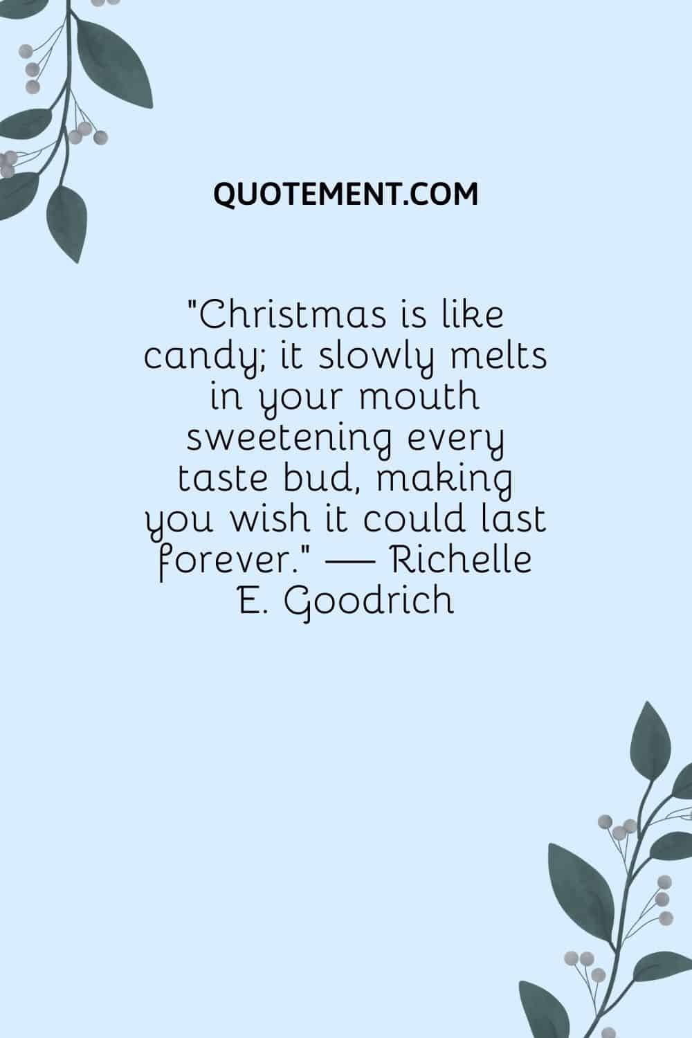“Christmas is like candy; it slowly melts in your mouth sweetening every taste bud, making you wish it could last forever.” — Richelle E. Goodrich