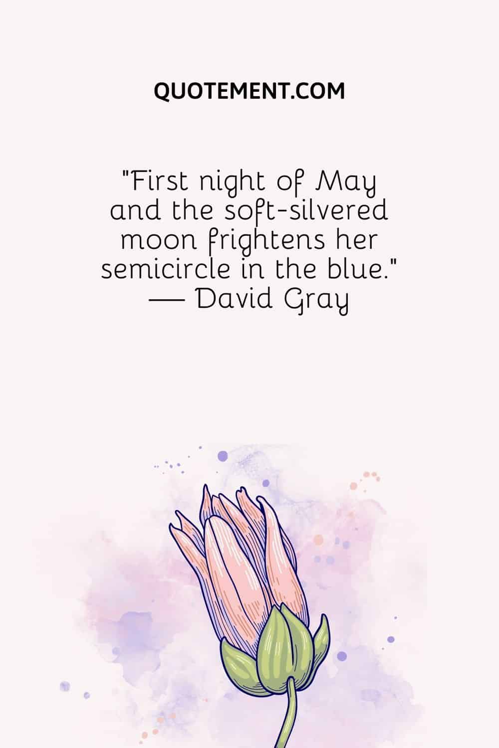 “First night of May and the soft-silvered moon frightens her semicircle in the blue.” — David Gray