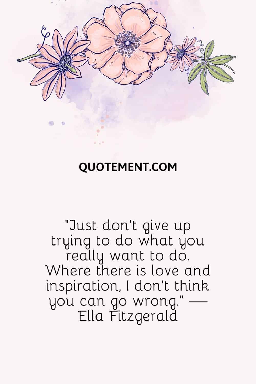 Just don't give up trying to do what you really want to do. Where there is love and inspiration, I don't think you can go wrong. — Ella Fitzgerald