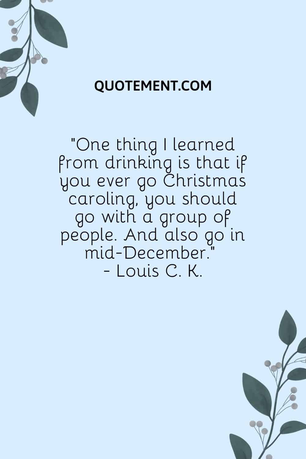 "Una cosa que aprendí bebiendo es que si alguna vez vas a cantar villancicos, debes ir con un grupo de gente. Y también ir a mediados de diciembre". - Louis C. K.