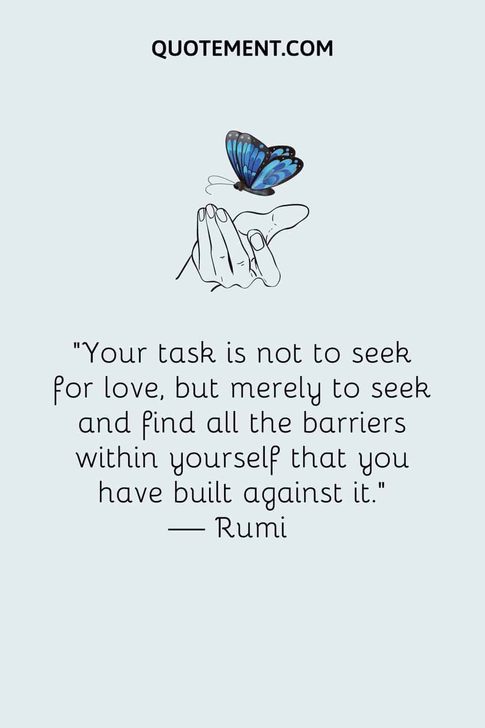 Your task is not to seek for love, but merely to seek and find all the barriers within yourself that you have built against it.