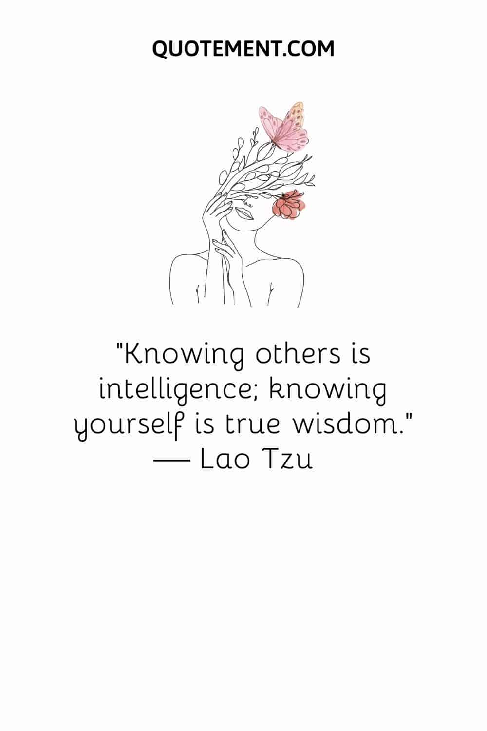 flowers and butterflies on a woman's head illustration representing life quote about knowing yourself