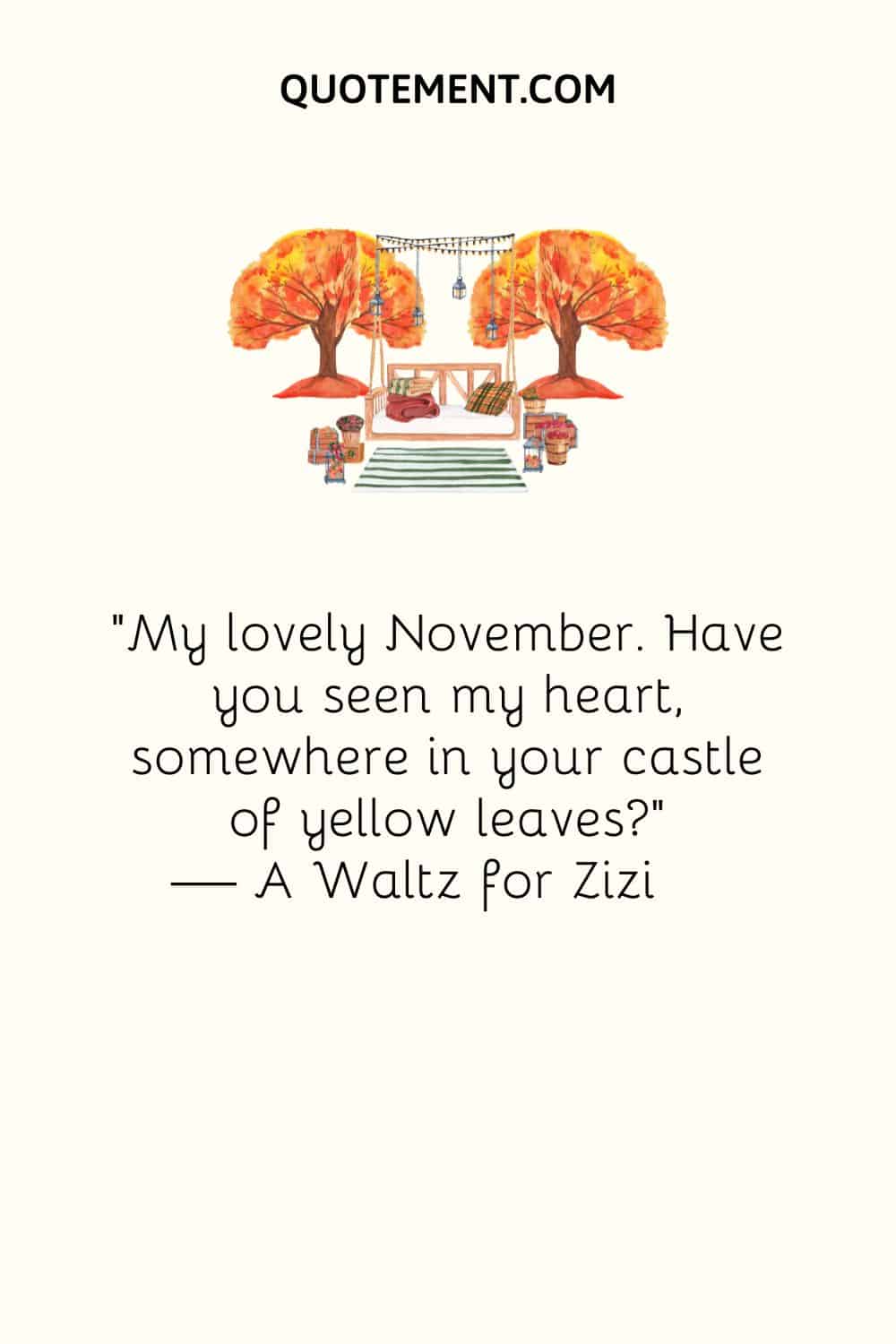 trees with golden leaves illustration representing november quote