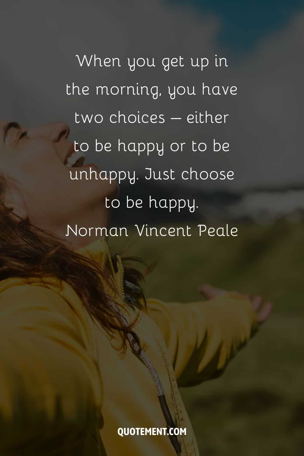Inspirational quote on happiness and a smiling woman