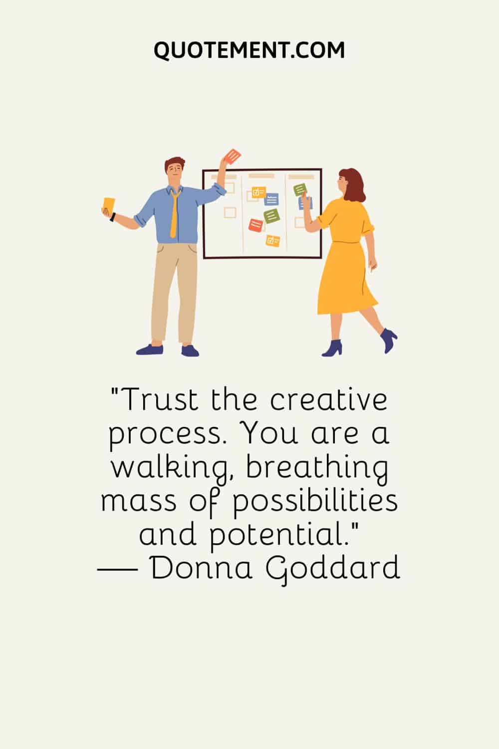 Trust the creative process. You are a walking, breathing mass of possibilities and potential