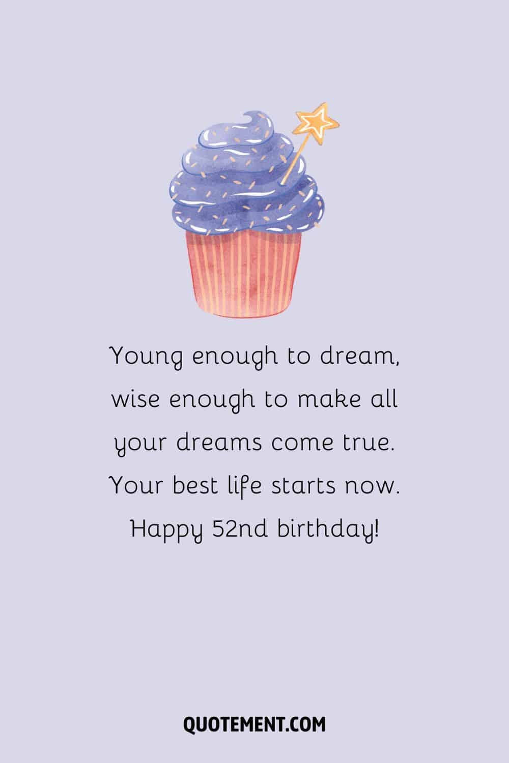 purple birthday cupcake image representing happy 52nd birthday wish
