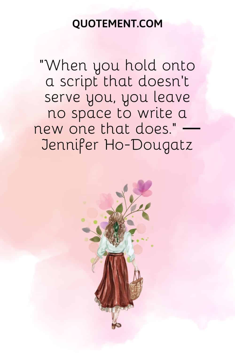 woman walking towards flowers image representing moving away quote
