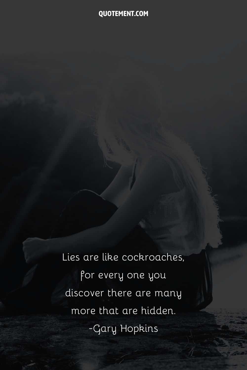 Dark image of a blonde girl representing lies manipulation quote..