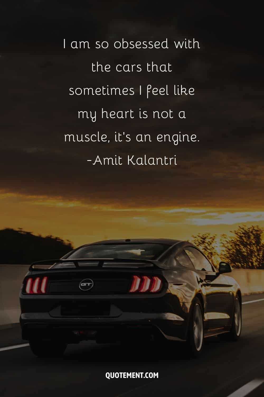 “I am so obsessed with the cars that sometimes I feel like my heart is not a muscle, it's an engine.” ― Amit Kalantri, Wealth of Words