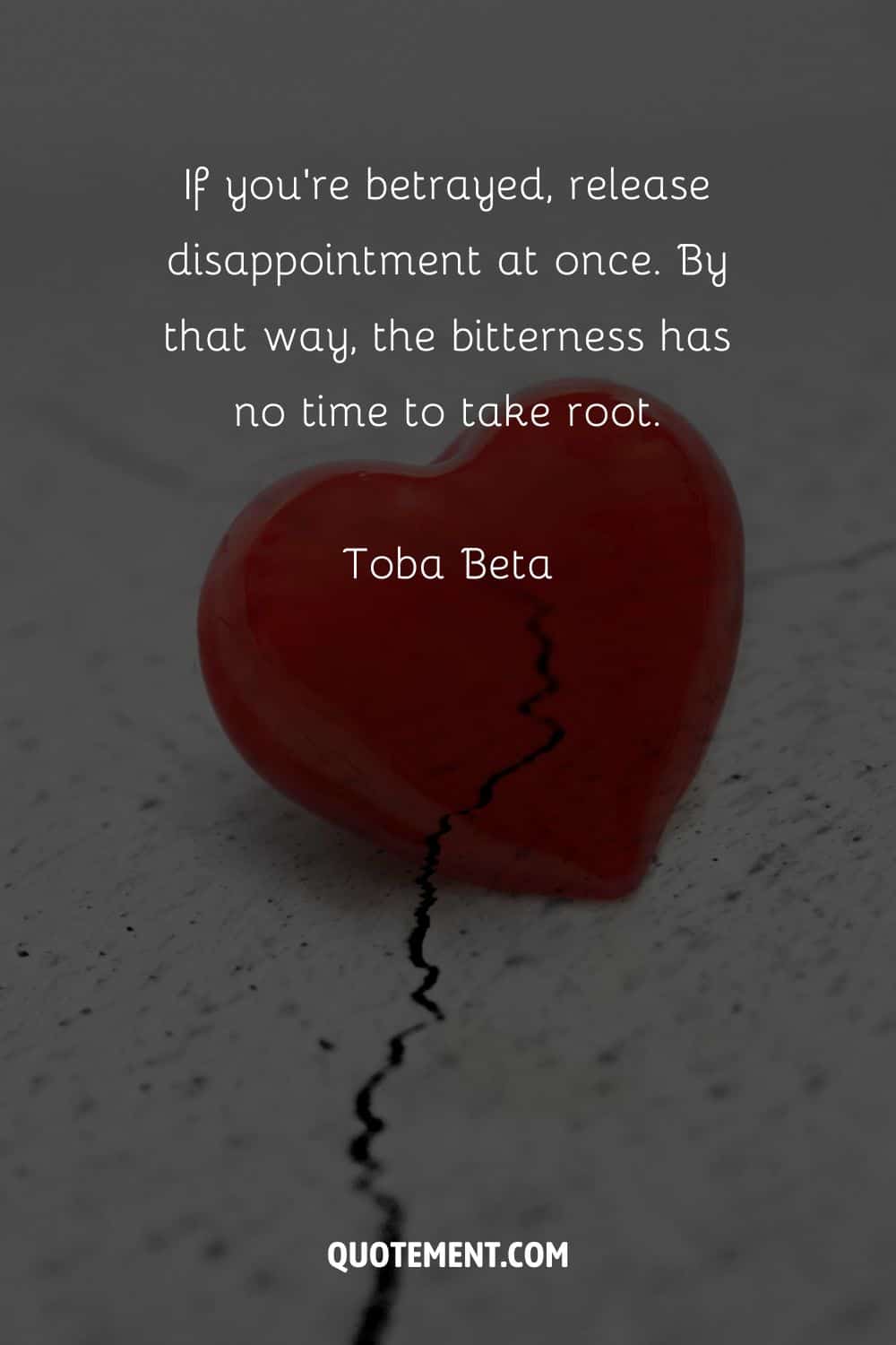 “If you're betrayed, release disappointment at once. By that way, the bitterness has no time to take root.” — Toba Beta