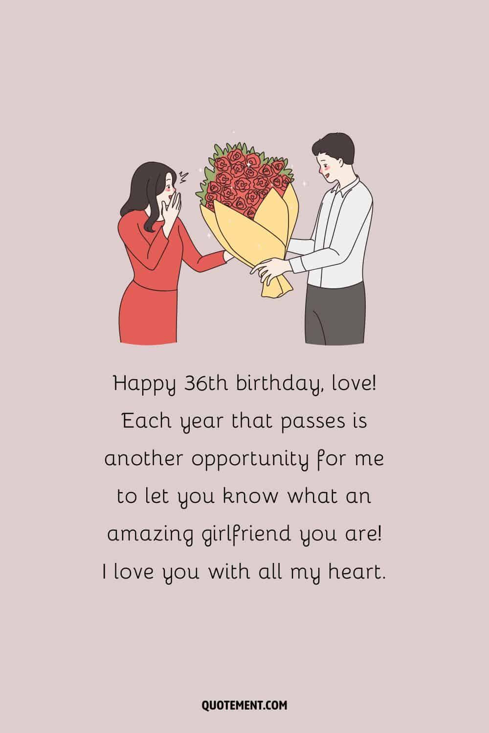 Illustration of a couple representing birthday message for a wife or girlfriend.