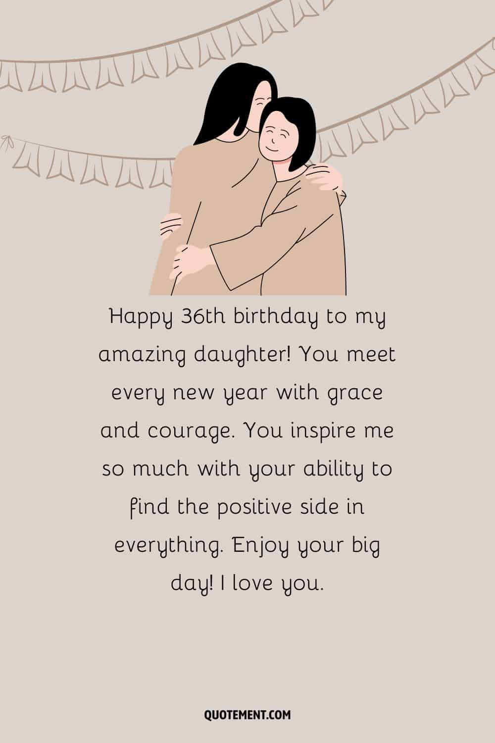 Illustration of mom and daughter representing birthday wish for a daughter.