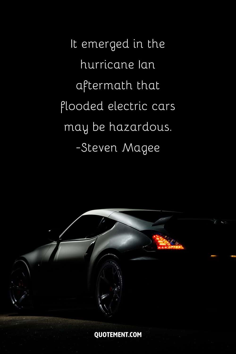 “It emerged in the hurricane Ian aftermath that flooded electric cars may be hazardous.” ― Steven Magee