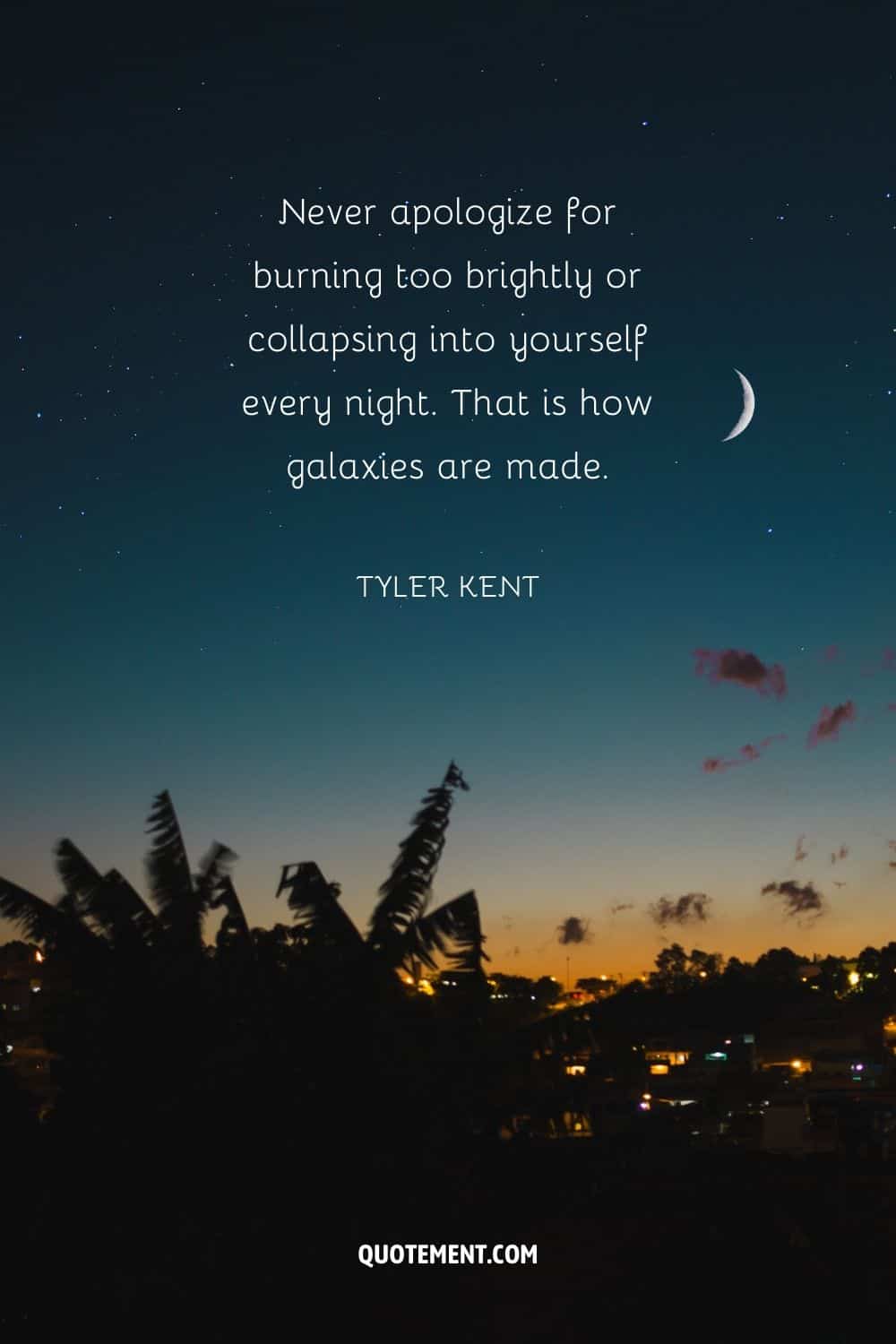 Never apologize for burning too brightly or collapsing into yourself every night.