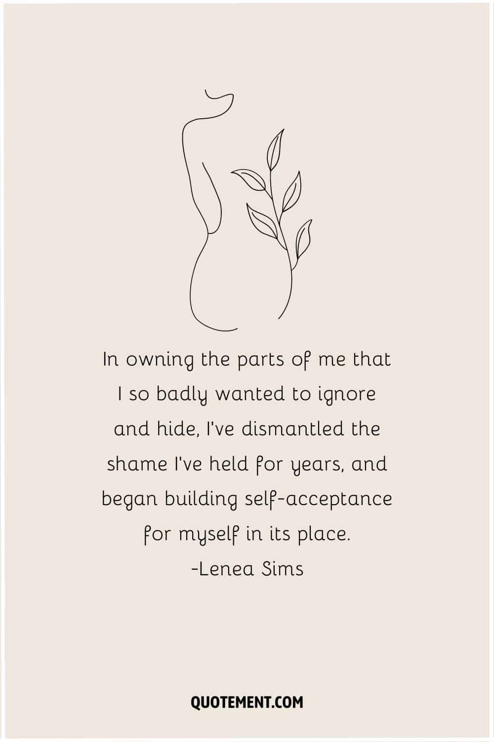 Quote about body acceptance and illustration of a woman.
