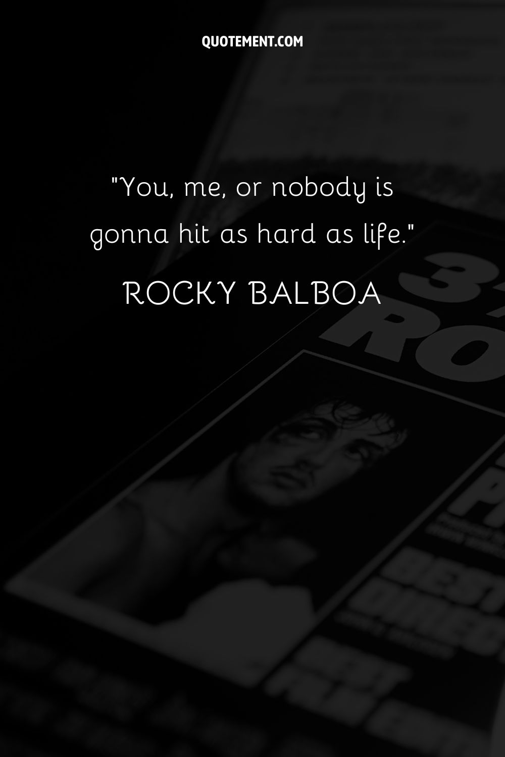 Stalone in newspaper image representing Rocky life quote
