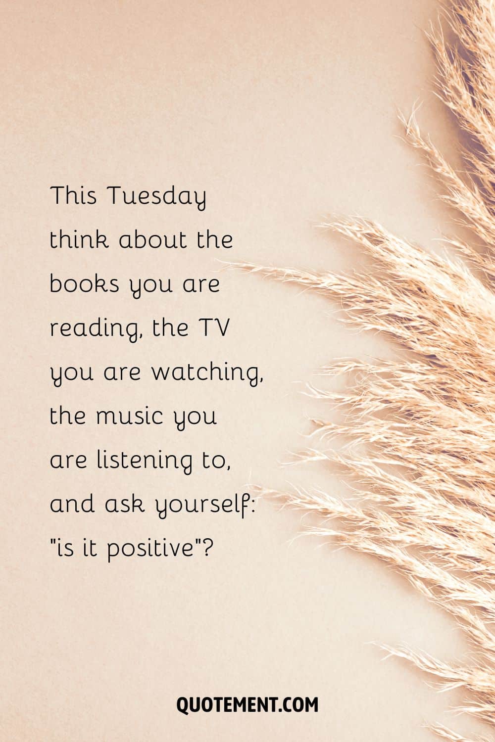 “This Tuesday think about the books you are reading, the TV you are watching, the music you are listening to, and ask yourself “is it positive”” — Unknown