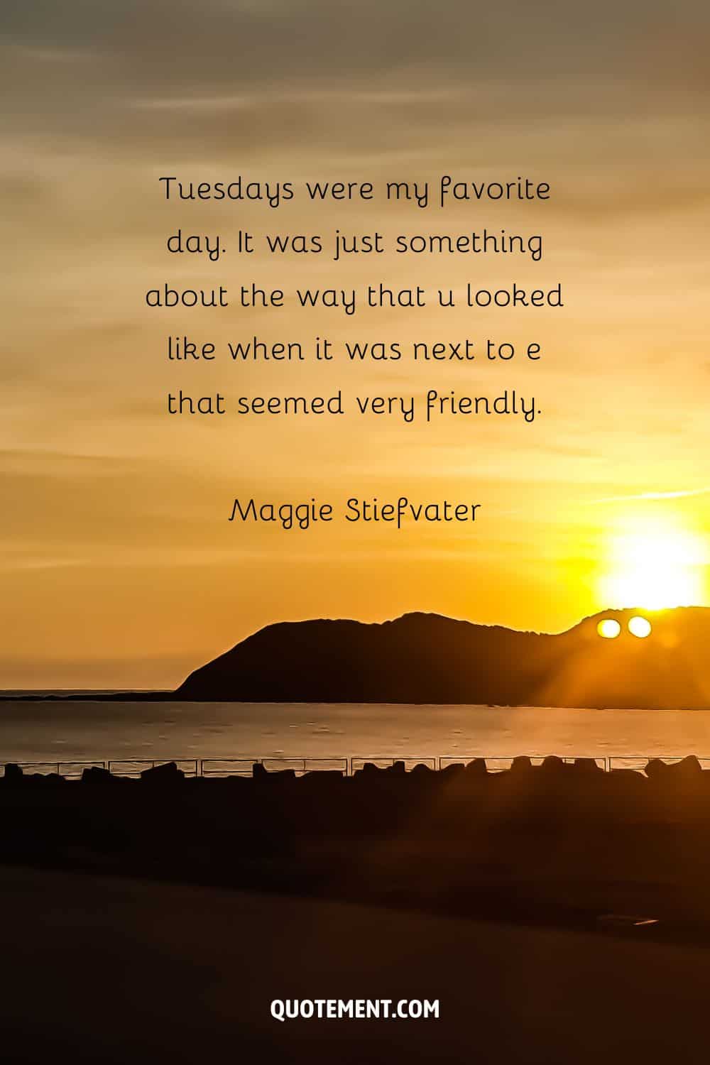 “Tuesdays were my favorite day. It was just something about the way that u looked like when it was next to e that seemed very friendly.” — Maggie Stiefvater