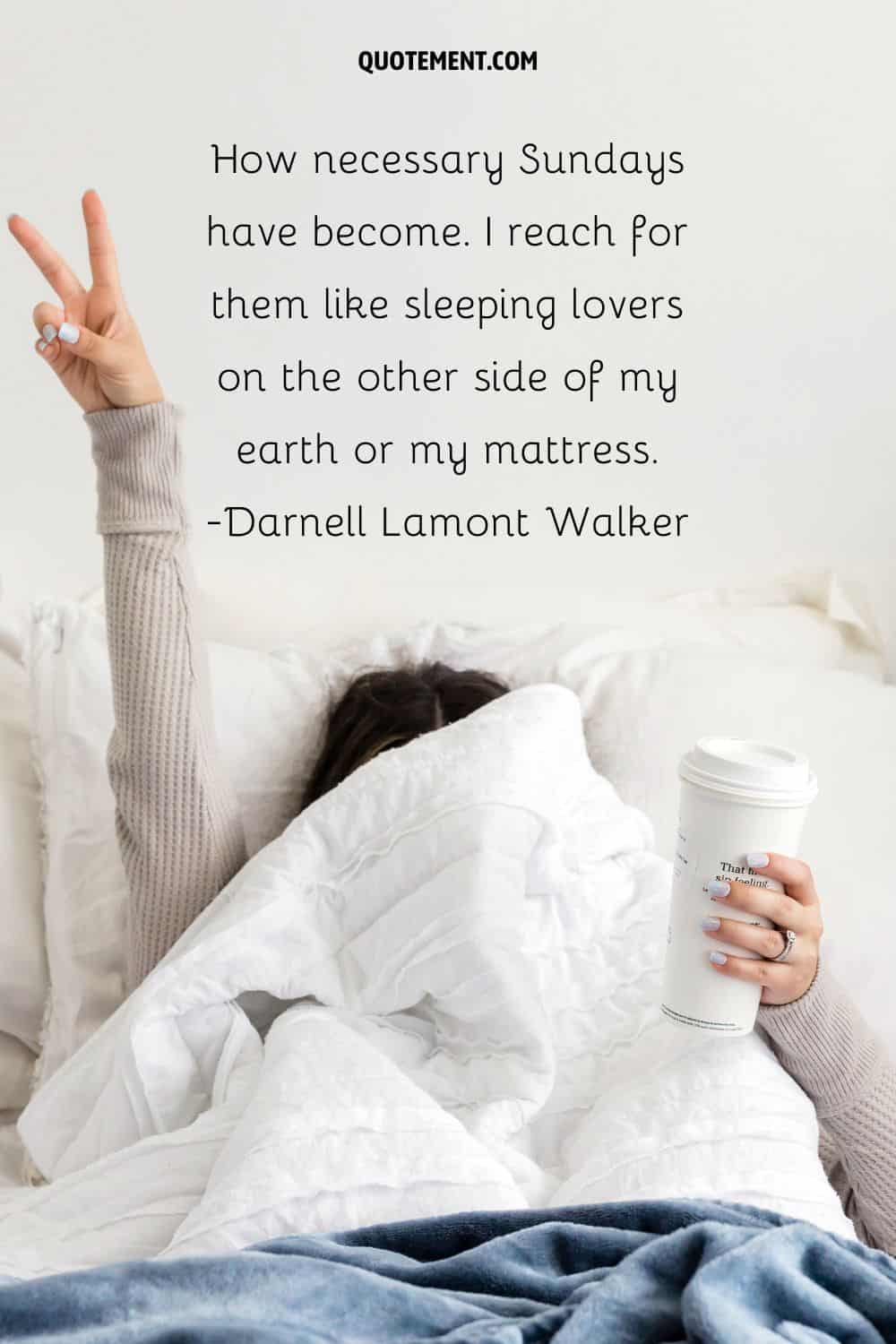 coffee in bed image representing happy Sunday quote