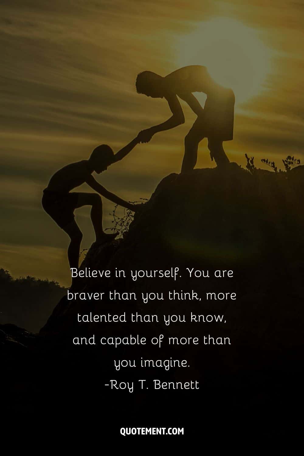 image of kids climbing representing empowering always believe in yourself quote