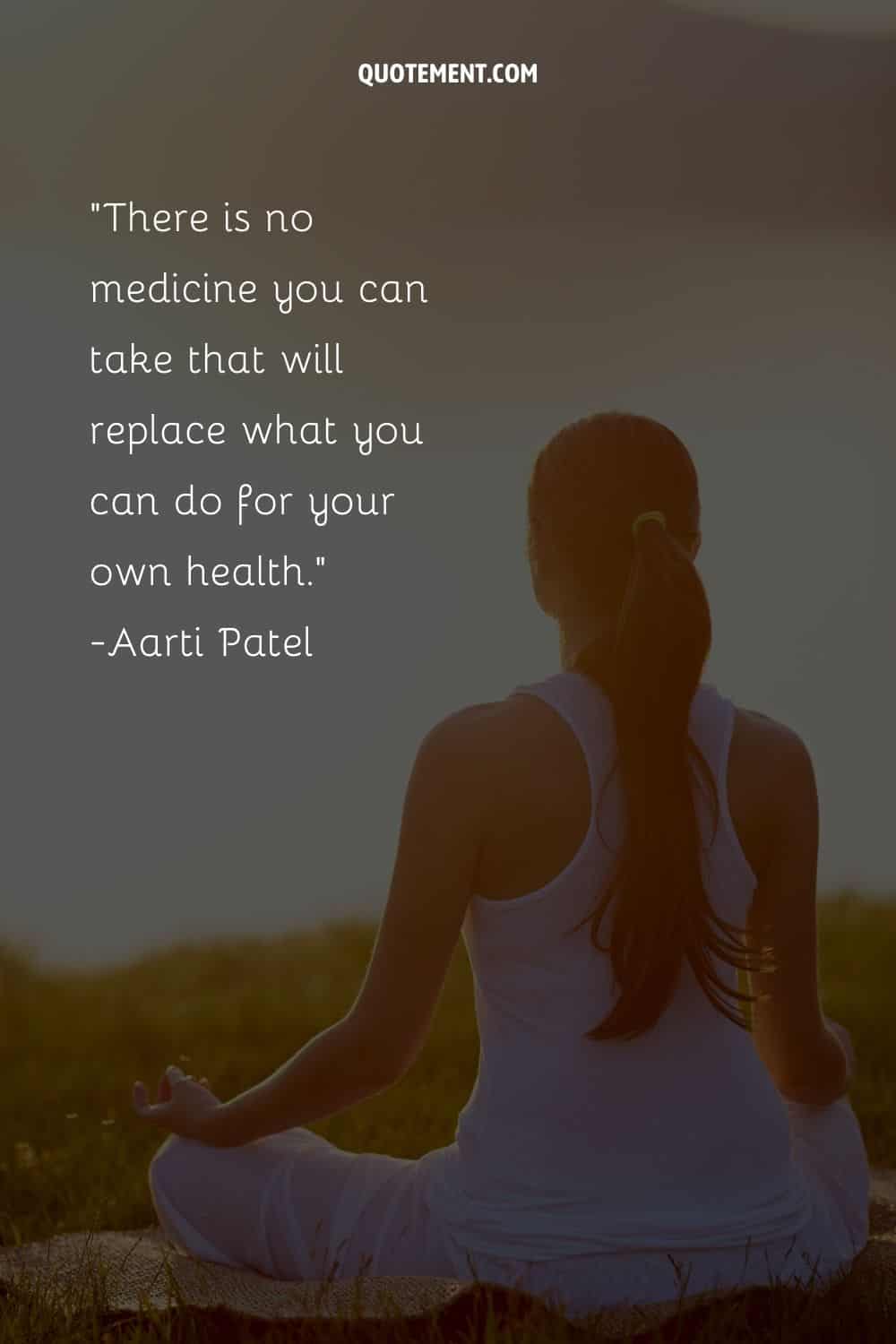 image of woman meditating representing health and wellness quote