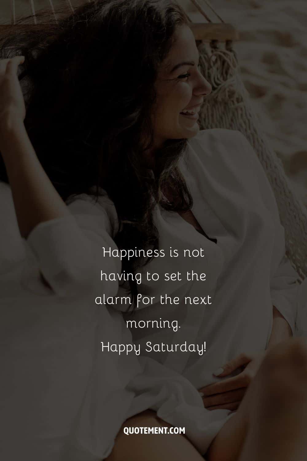 smiling woman image representing happy Saturday quote