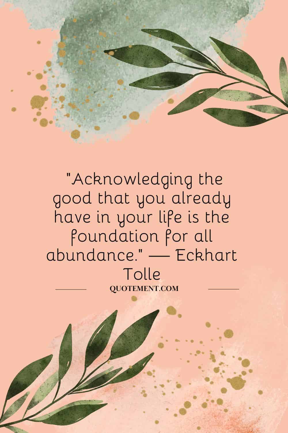 “Acknowledging the good that you already have in your life is the foundation for all abundance.” — Eckhart Tolle