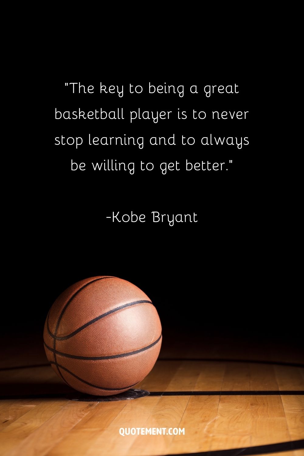 Basketball rests on the parquet representing be better quote.
