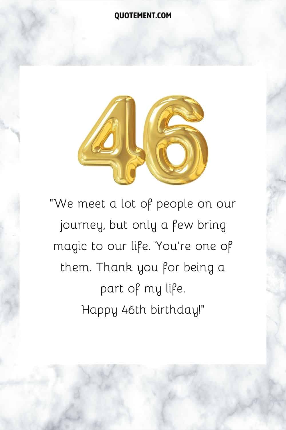 Happy 46th birthday message and balloon number.