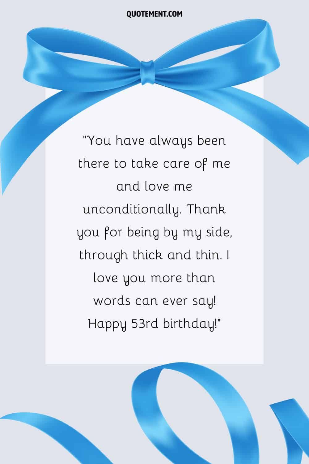 Heartwarming message for a husband who turns 53 and a blue ribbon