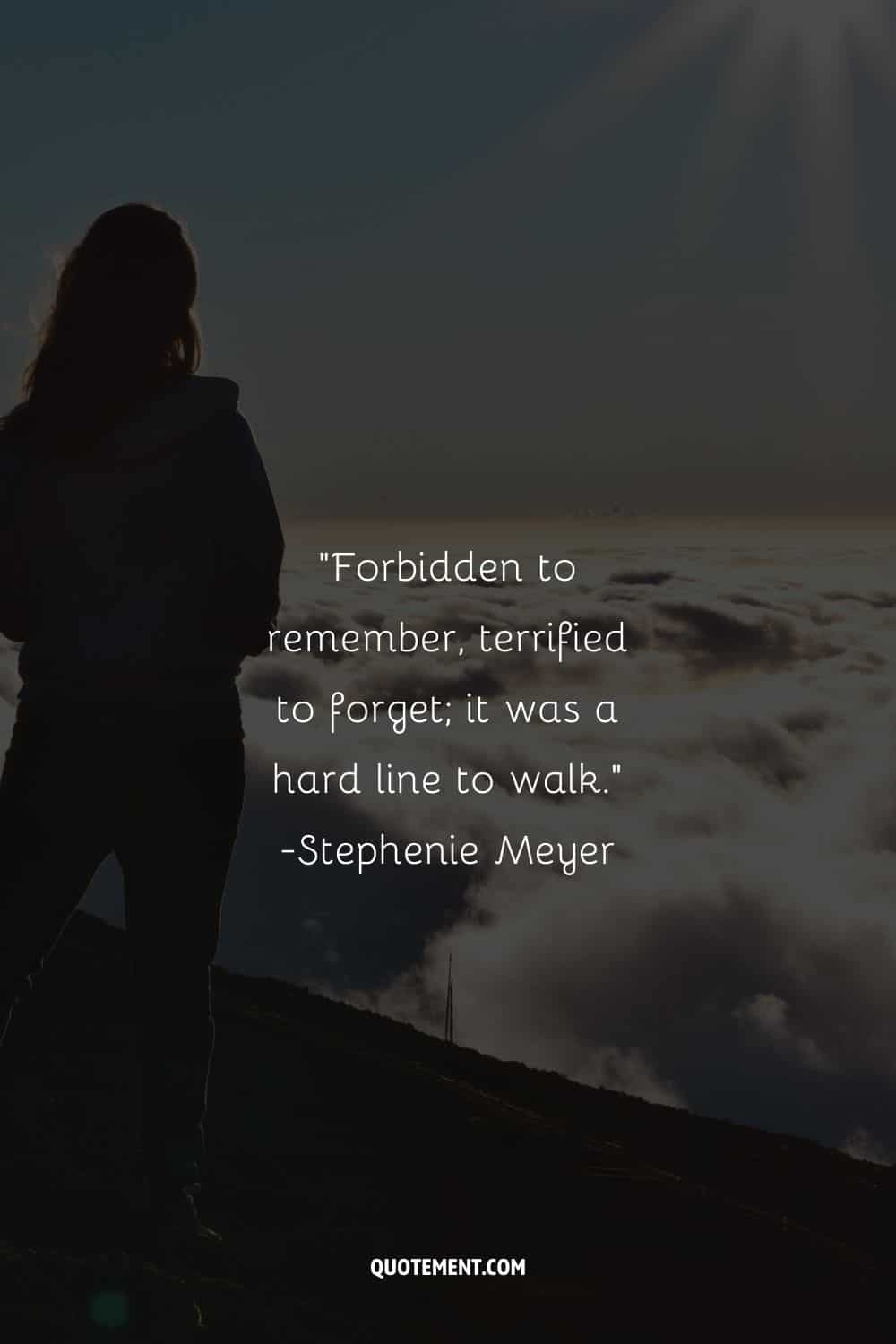 a girl in a hoodie looking over the skyline representing memories quote