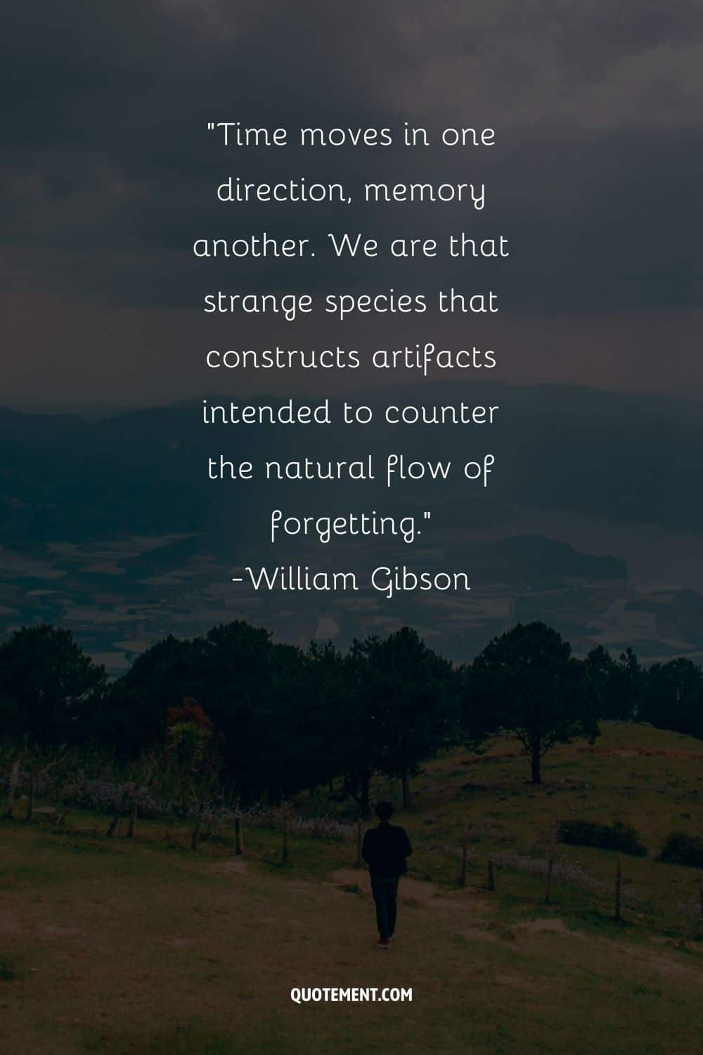a person in black walking in nature representing great memories quote