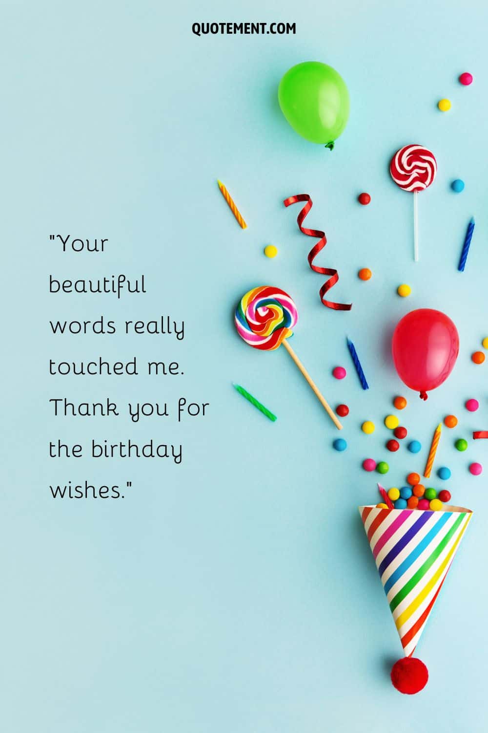 candies and balloons image representing short thank you for birthday message
