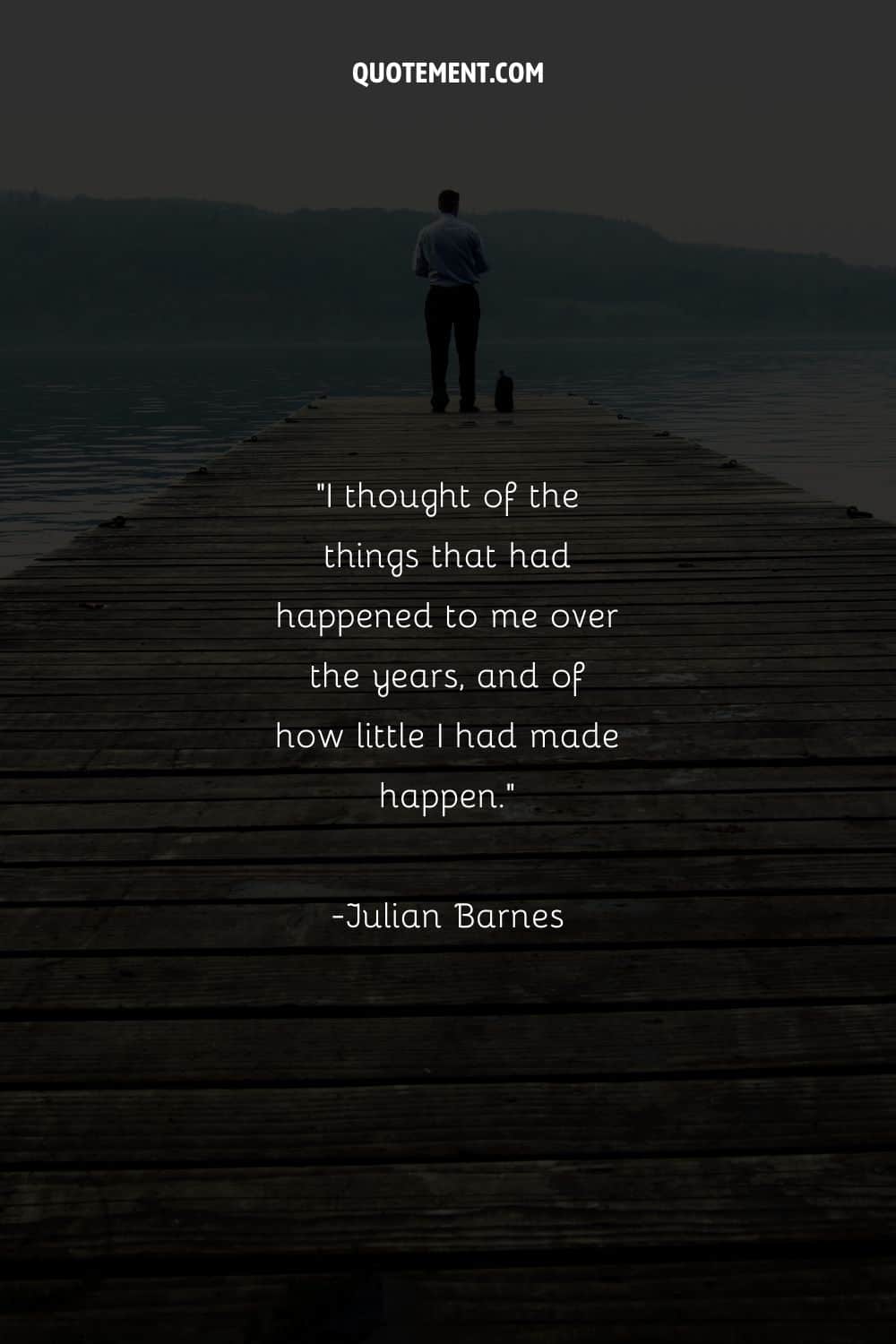 A somber man in a suit stands on a deck representing regret and mistake quote