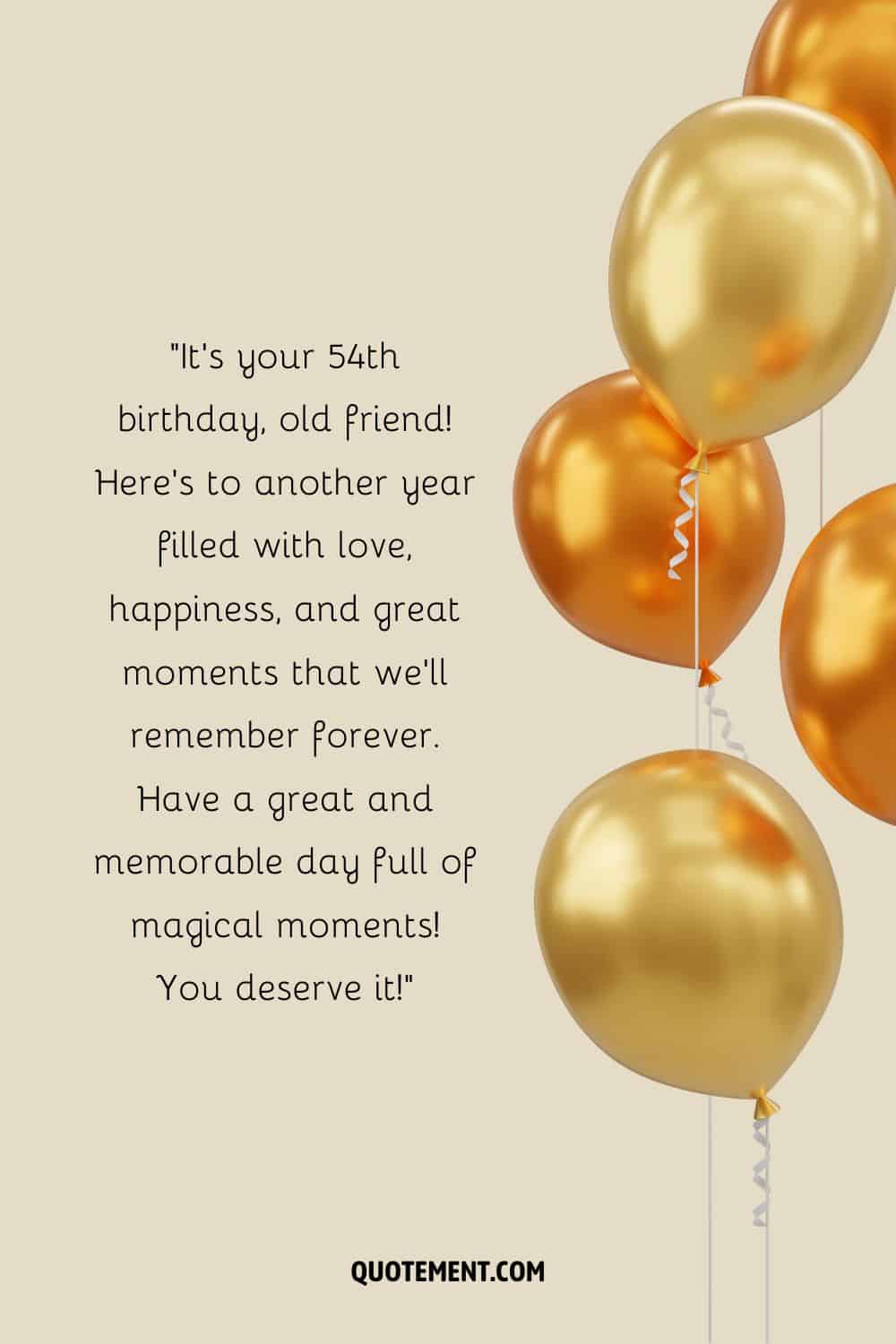 Heartfelt wishes for a friend that turns 54 and balloons next to them
