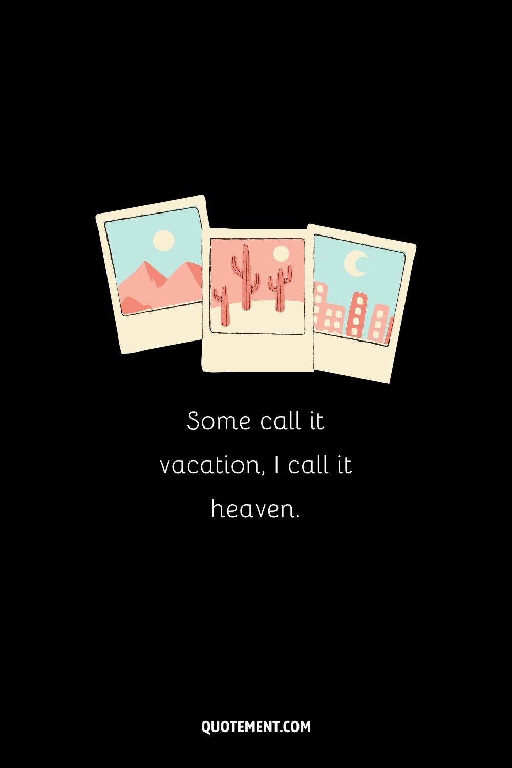 Illustration of three different postcards representing a cute vacation caption