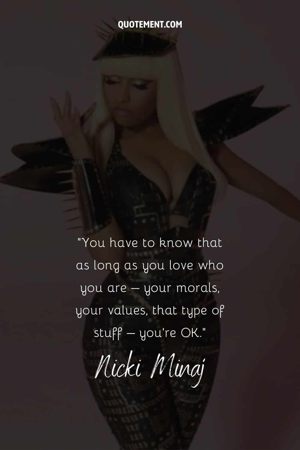 Inspirational and motivational quote by Nicki Minaj and her photo in the background as well