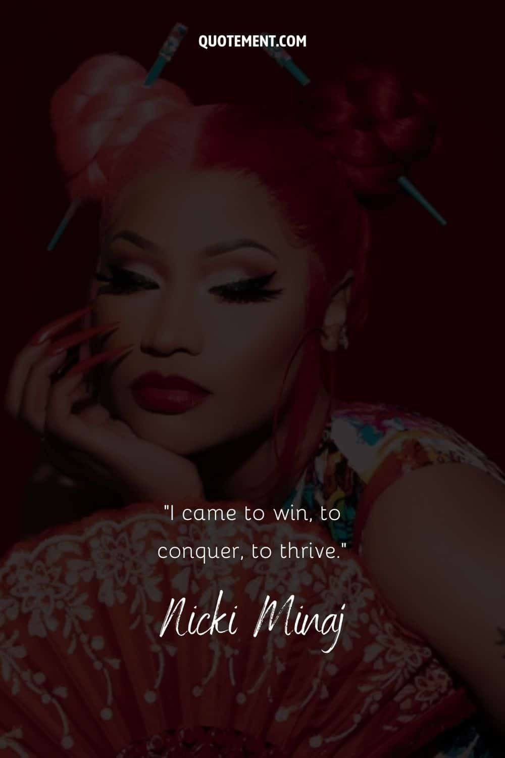 Motivational quote by Nicki and her portrait in the background