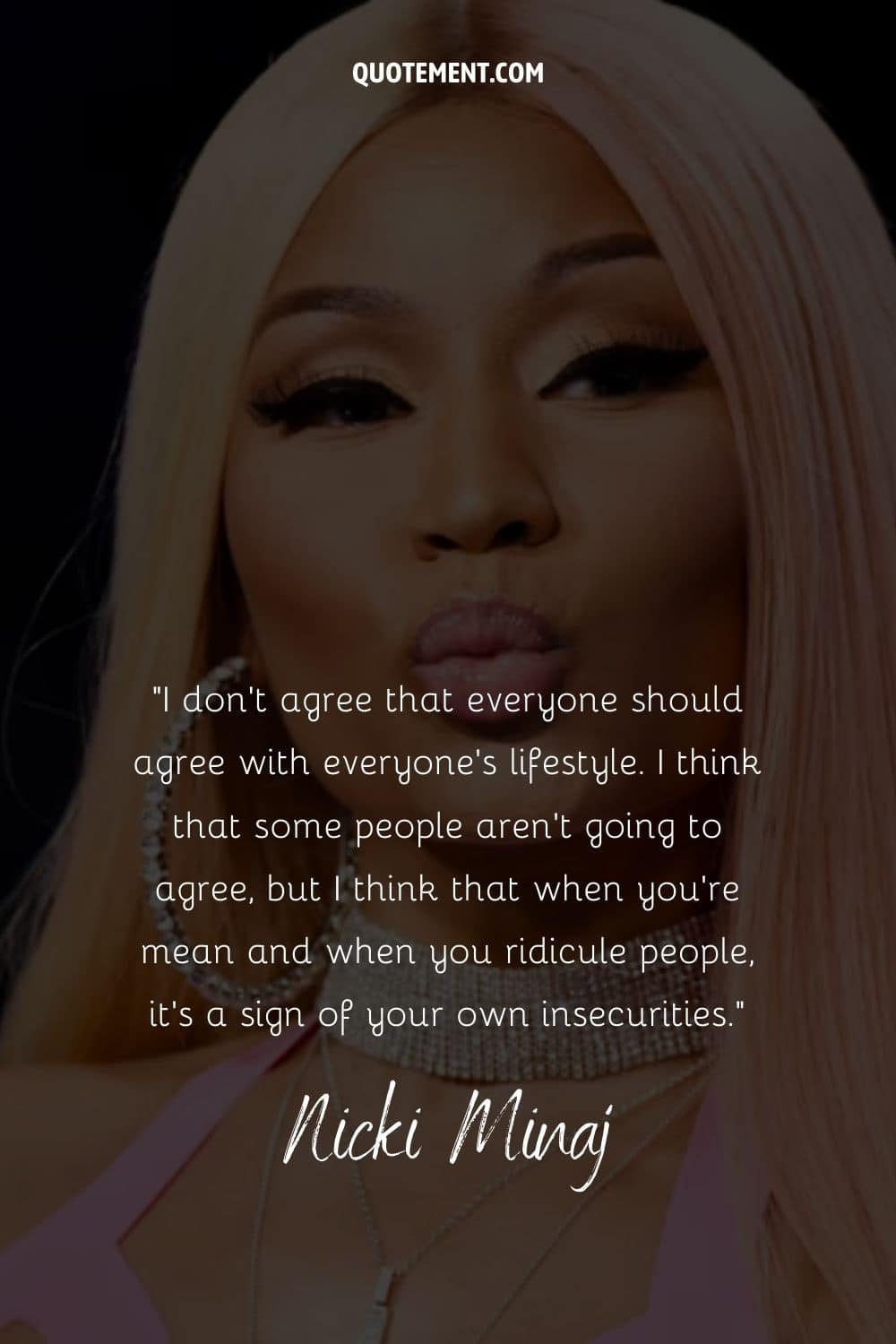 Quote on mean and insecure people by Nicki Minaj and her portrait in the background