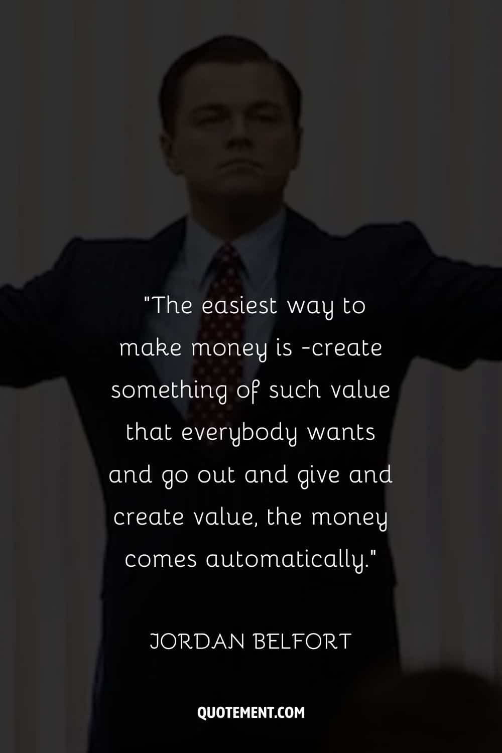 The charismatic Leonardo DiCaprio in a suit representing wolf of wall street motivational quote
