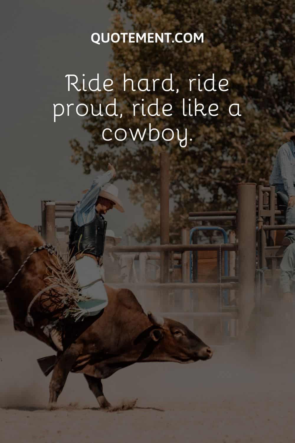 a cowboy rodeoing a brown bull
