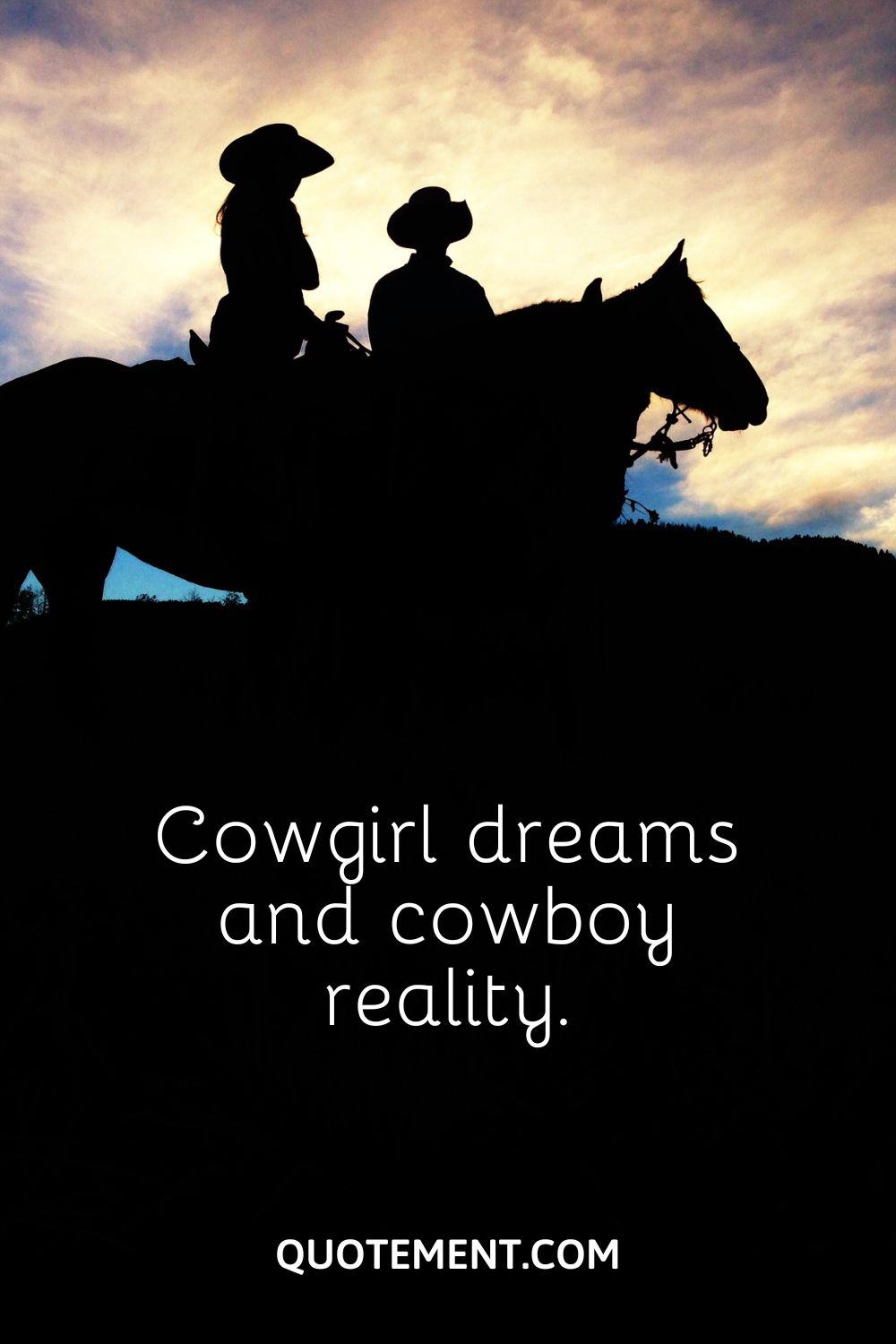 a cowgirl and cowboy riding horses
