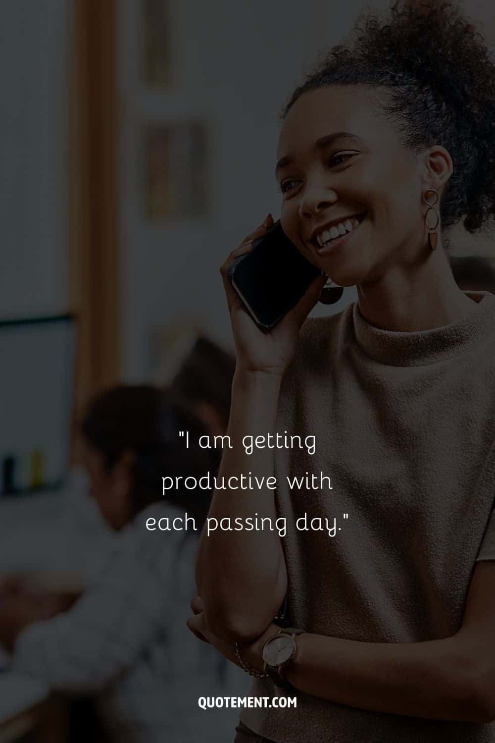 a smiling girl on the phone representing Thursday affirmation for work