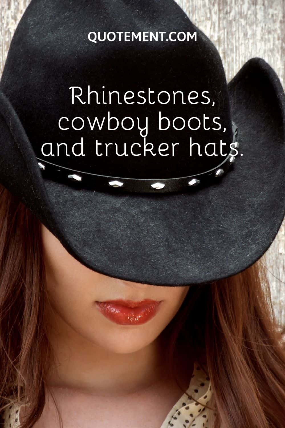 a young woman's head wearing a cowgirl hat with rhinestones
