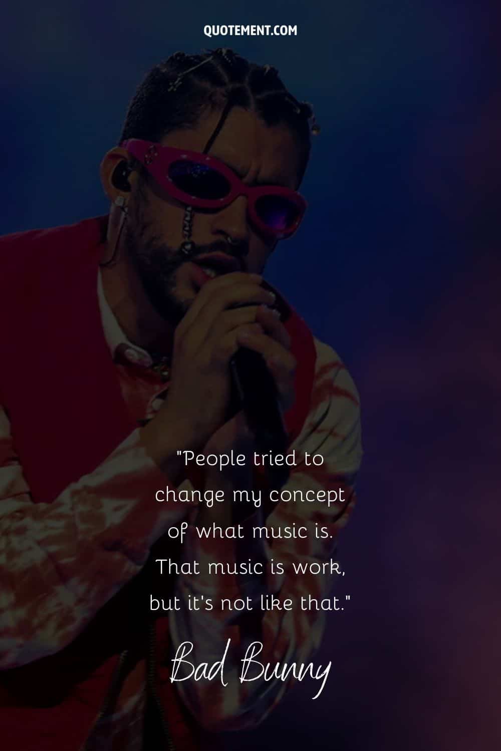 bad bunny with red sunglasses and microphone